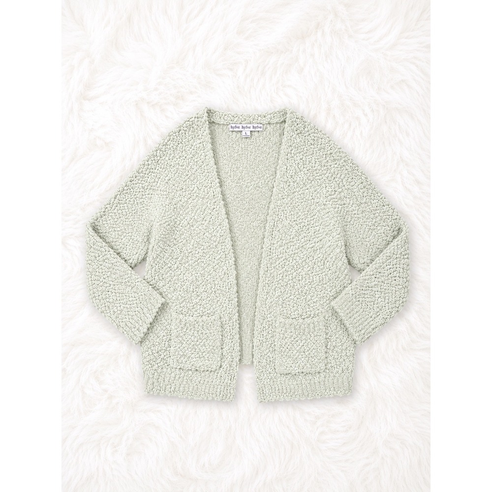 HYFVE Sage Green Popcorn Knit Cardigan Large Cozy Boho Chunky Open Front Sweater - Picture 1 of 3
